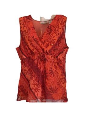 New York City Design Company, Large 100% Silk Red Orange Sleeveless V Neck Top
